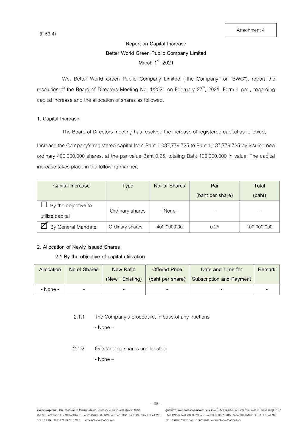 Capital Increase Report