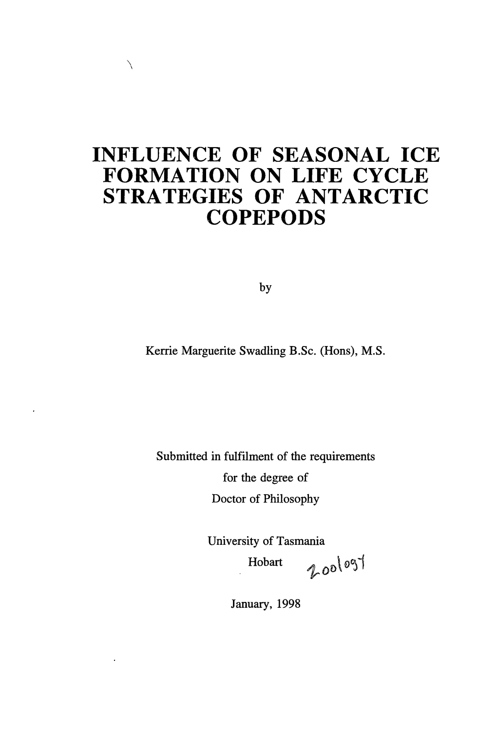 Influence of Seasonal Ice Formation on Life Cycle Strategies of Antarctic Copepods