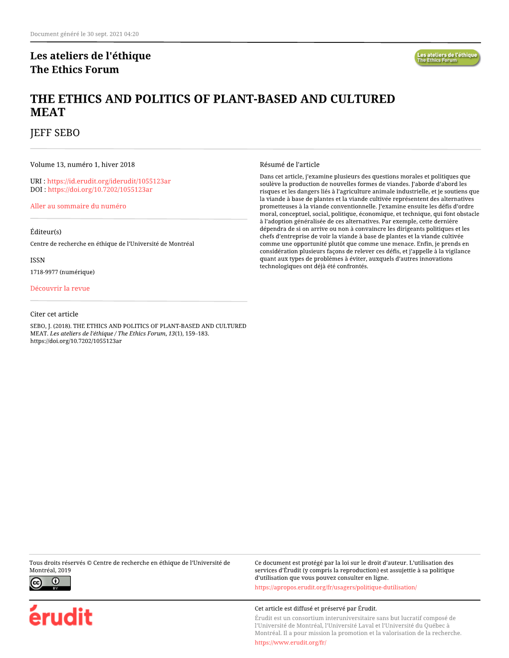 The Ethics and Politics of Plant-Based and Cultured Meat Jeff Sebo