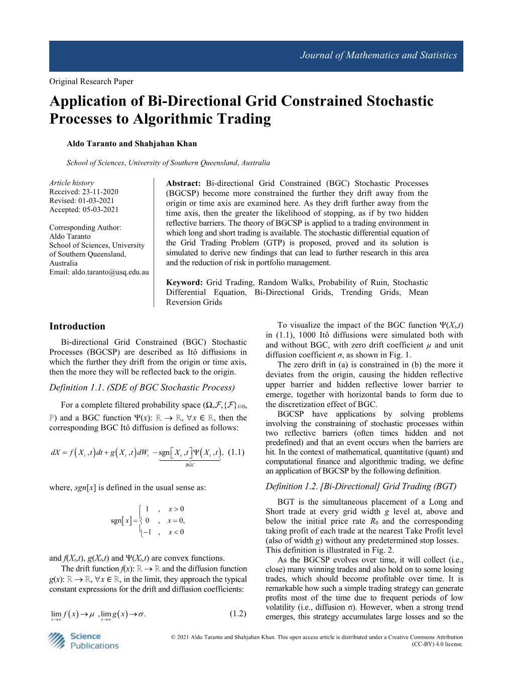 Application of Bi-Directional Grid Constrained Stochastic Processes to Algorithmic Trading