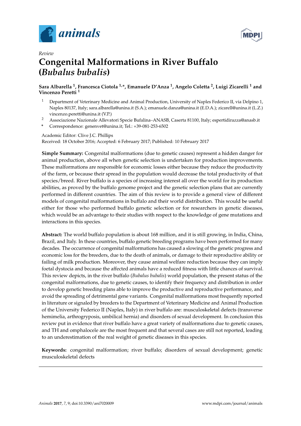 Congenital Malformations in River Buffalo (Bubalus Bubalis)