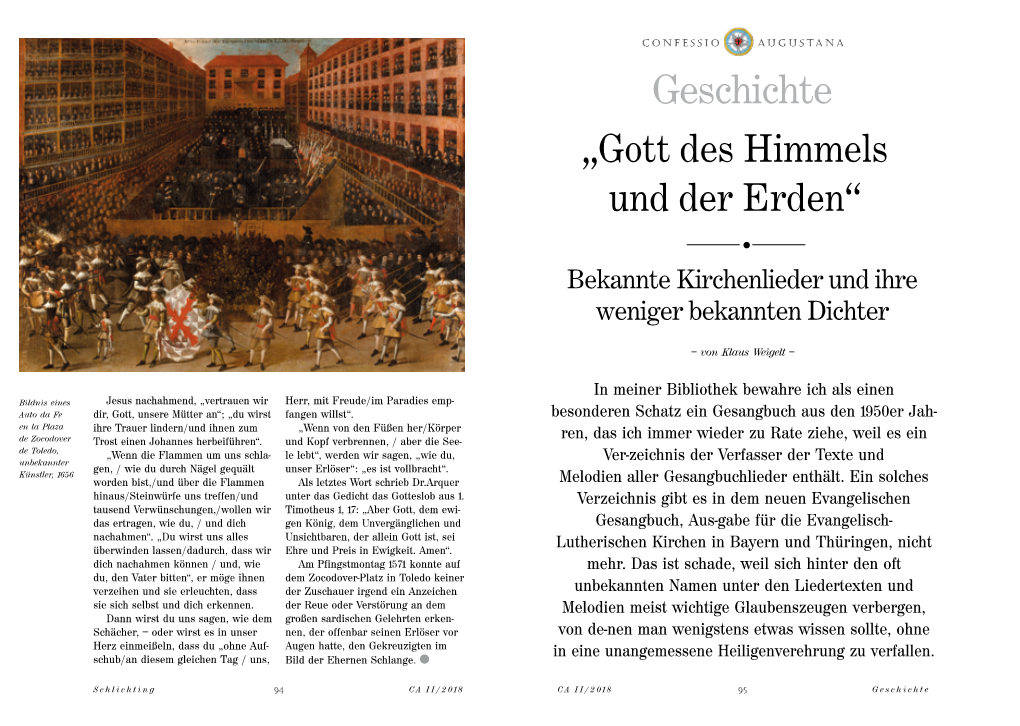 „Gott Des Himmels Und Der Erden“. Bekannte Kirchenlieder Und Ihre