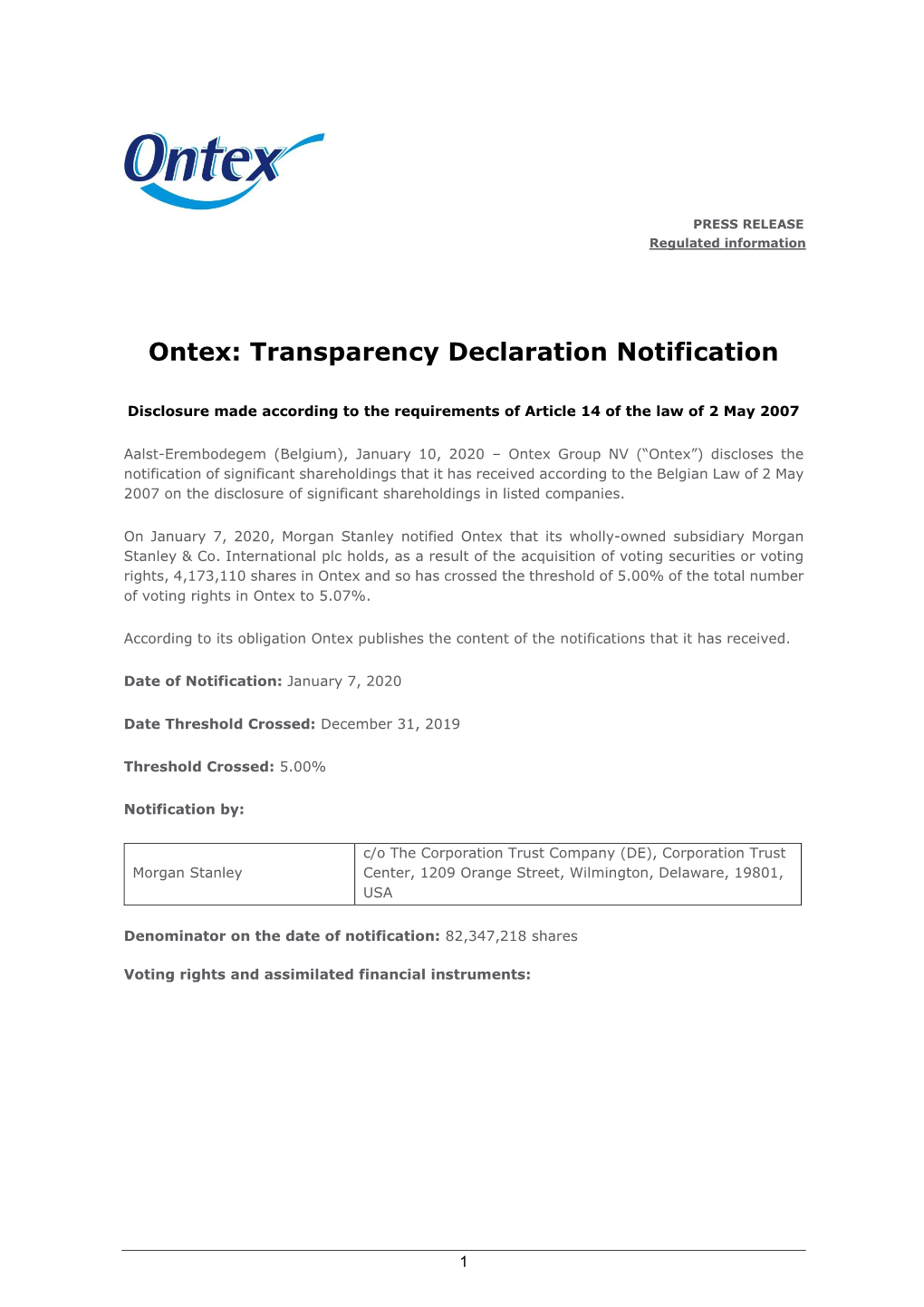 Transparency Declaration Notification