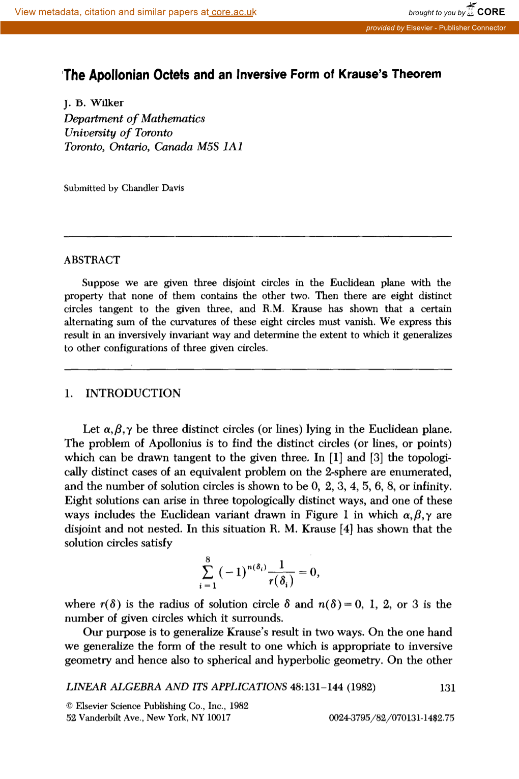 'The Apollonian Octets and an Inversive Form of Krause's Theorem