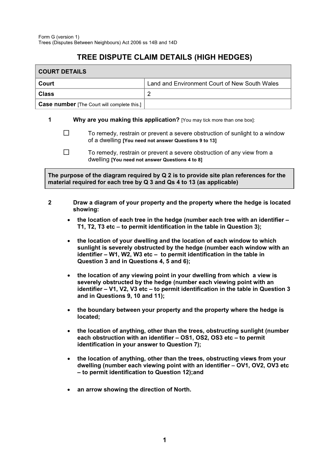 NSW LEC Form C - Tree Dispute Application