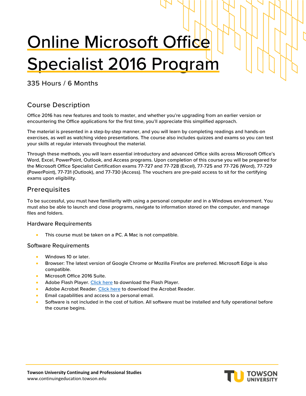 Microsoft Office Specialist 2016 Online Outline