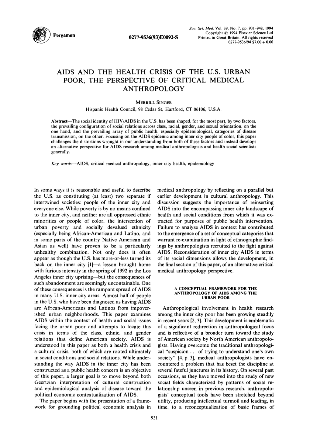 Aids and the Health Crisis of the Us Urban Poor