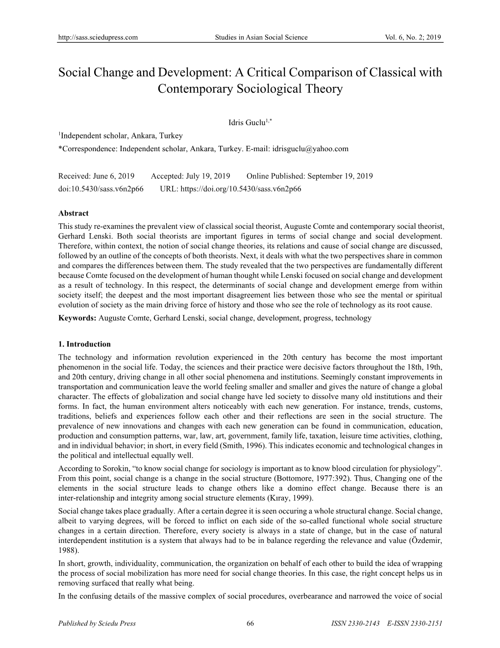 Social Change and Development: a Critical Comparison of Classical with Contemporary Sociological Theory