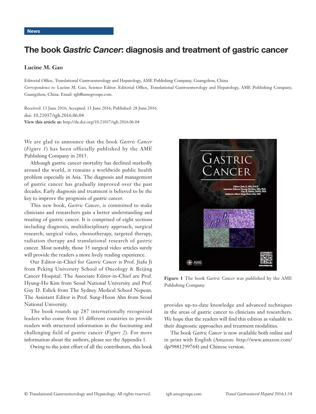 The Book Gastric Cancer: Diagnosis and Treatment of Gastric Cancer