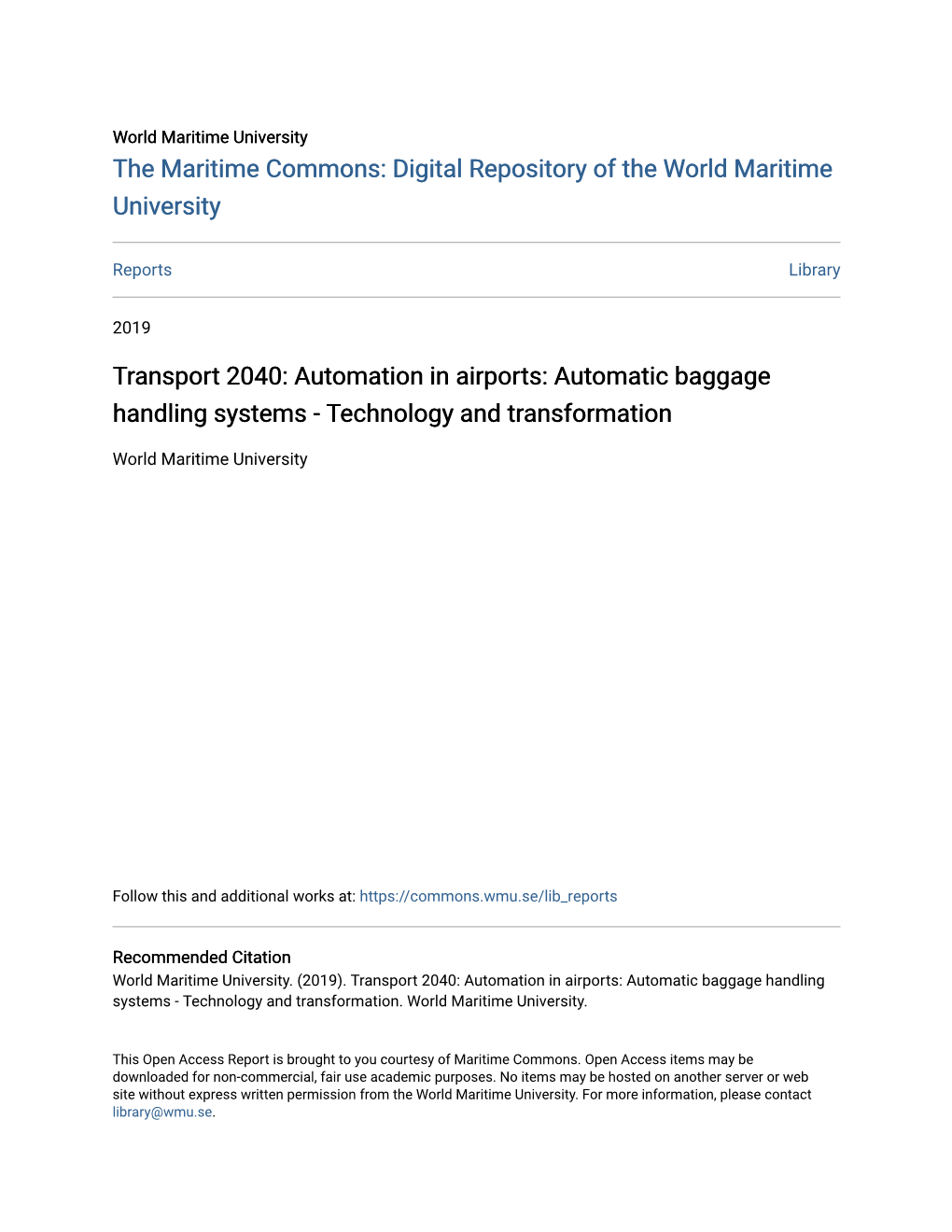 Automation in Airports: Automatic Baggage Handling Systems - Technology and Transformation