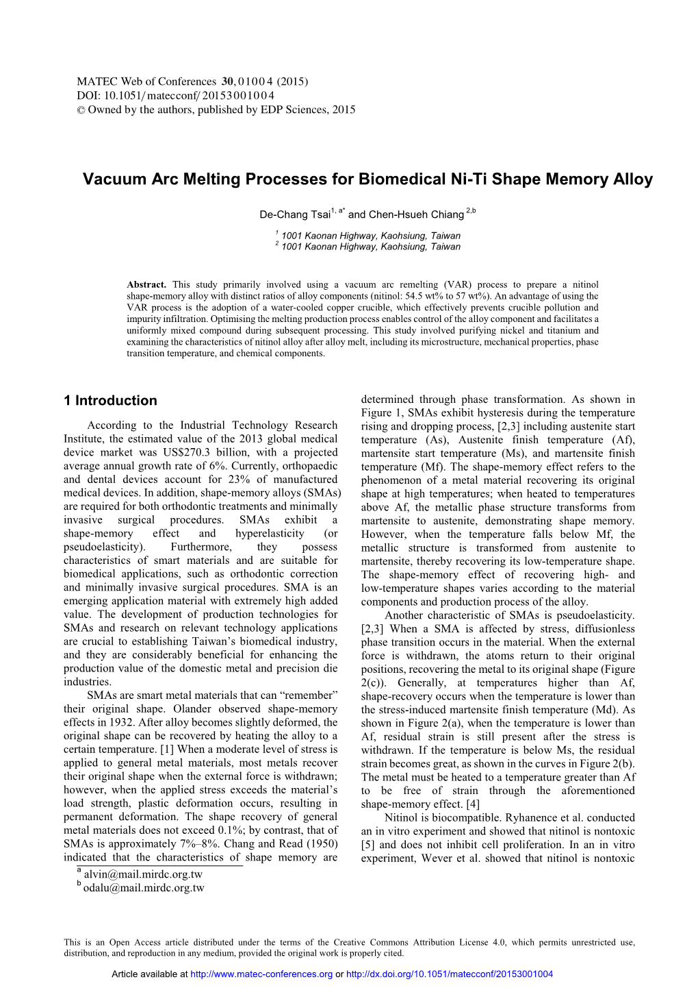 Vacuum Arc Melting Processes for Biomedical Ni-Ti Shape Memory Alloy