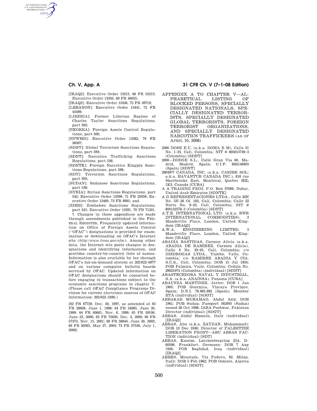 31 CFR Ch. V (7–1–08 Edition)