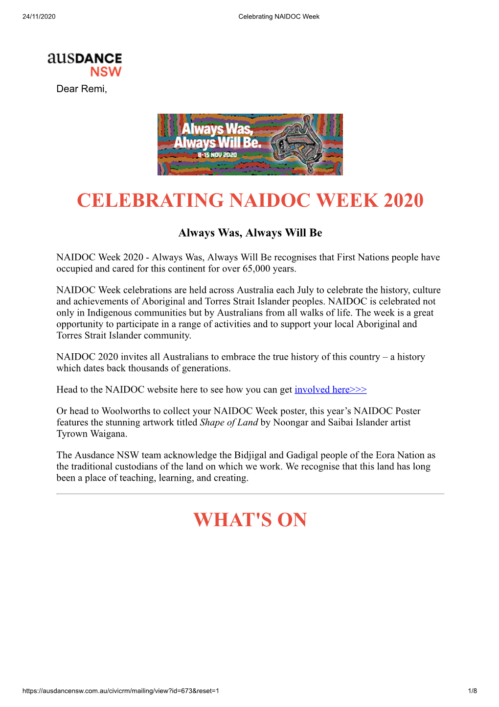 Celebrating Naidoc Week 2020 What's On