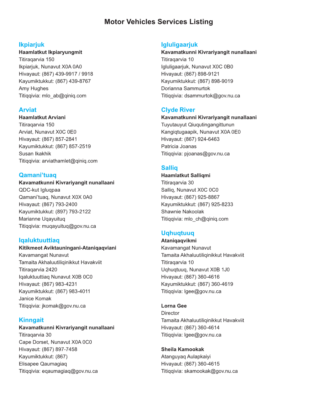 Motor Vehicles Services Listing