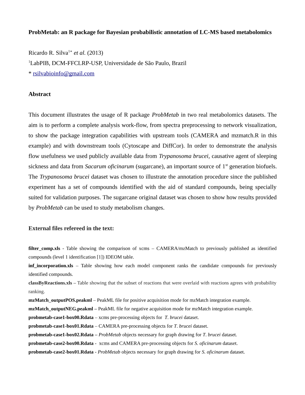 Probmetab: an R Package for Bayesian Probabilistic Annotation of LC-MS Based Metabolomics