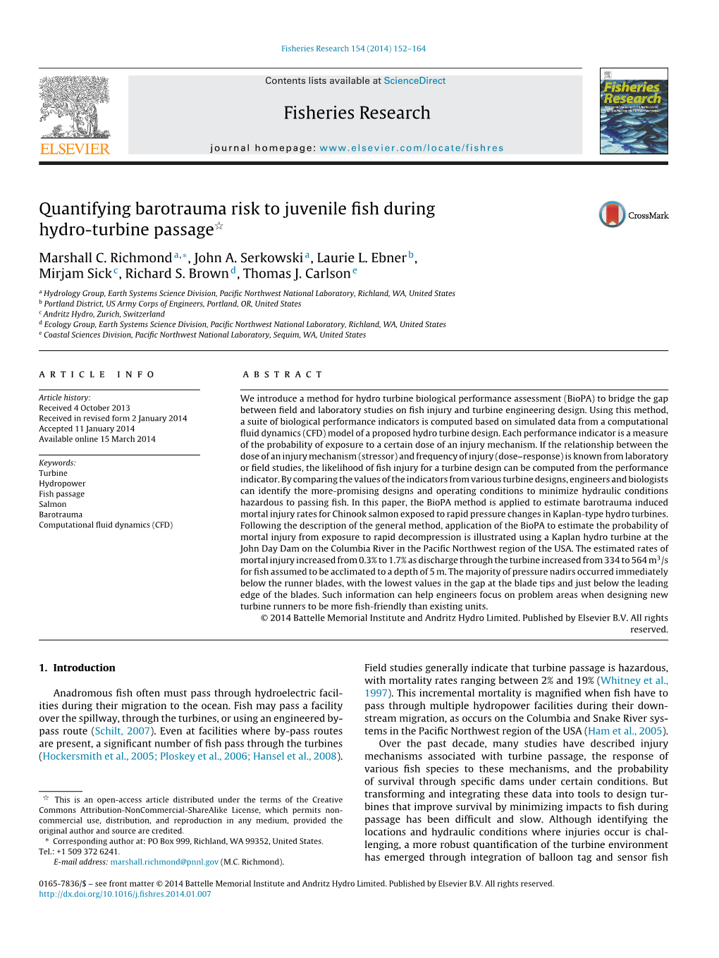 Quantifying Barotrauma Risk to Juvenile Fish During Hydro-Turbine Passage