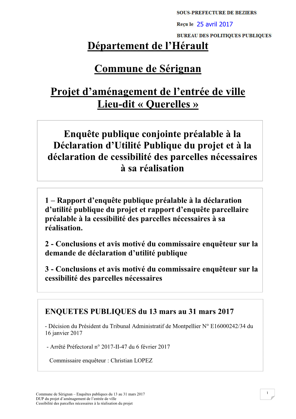 Département De L'hérault Commune De Sérignan Projet D'aménagement
