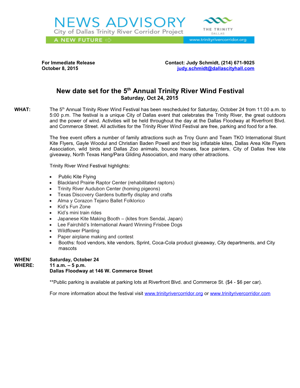 New Date Set for the 5Th Annual Trinity River Wind Festival