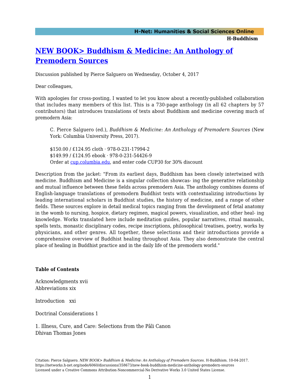 NEW BOOK&gt; Buddhism & Medicine: an Anthology of Premodern Sources