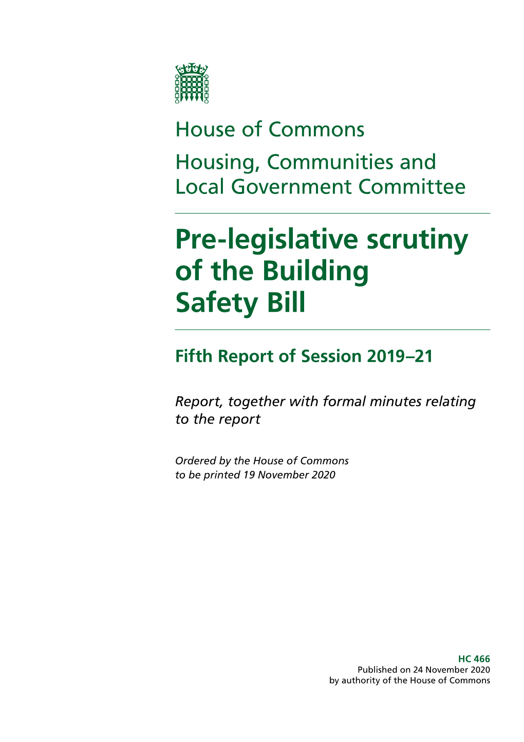 Pre-Legislative Scrutiny of the Building Safety Bill