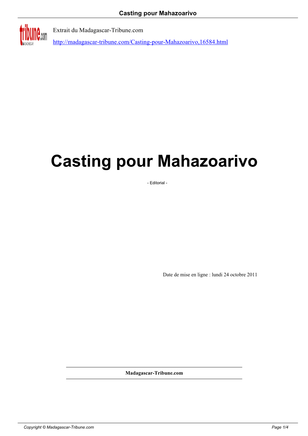 Casting Pour Mahazoarivo