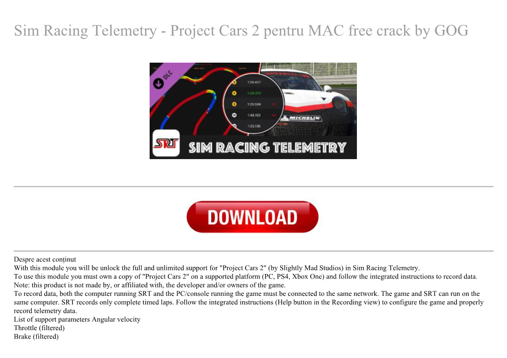 Sim Racing Telemetry - Project Cars 2 Pentru MAC Free Crack by GOG