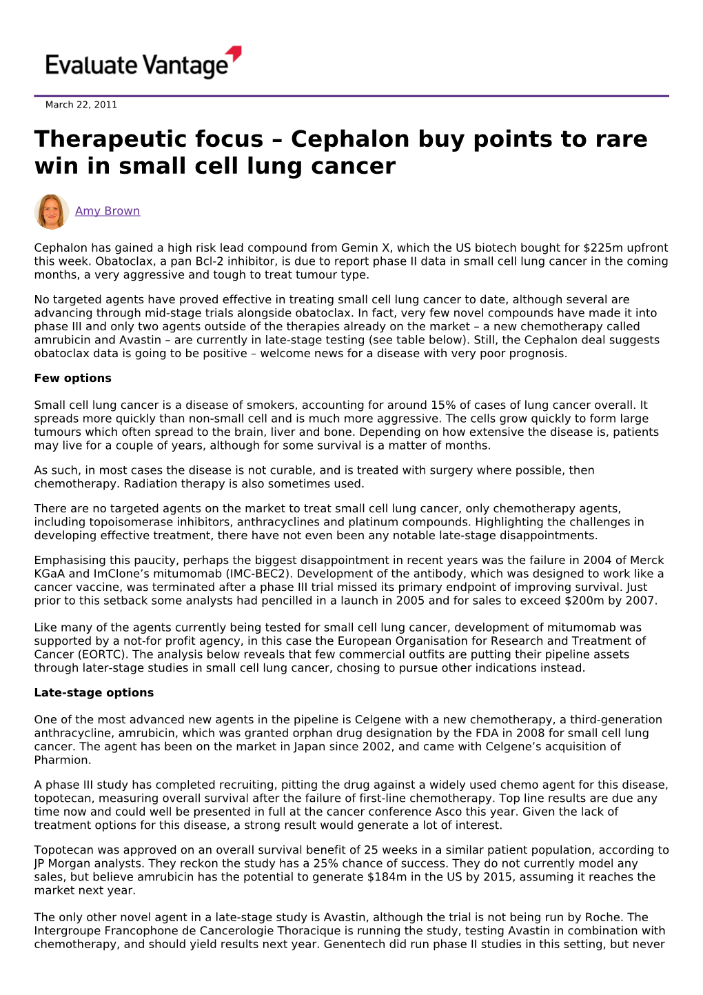 Cephalon Buy Points to Rare Win in Small Cell Lung Cancer
