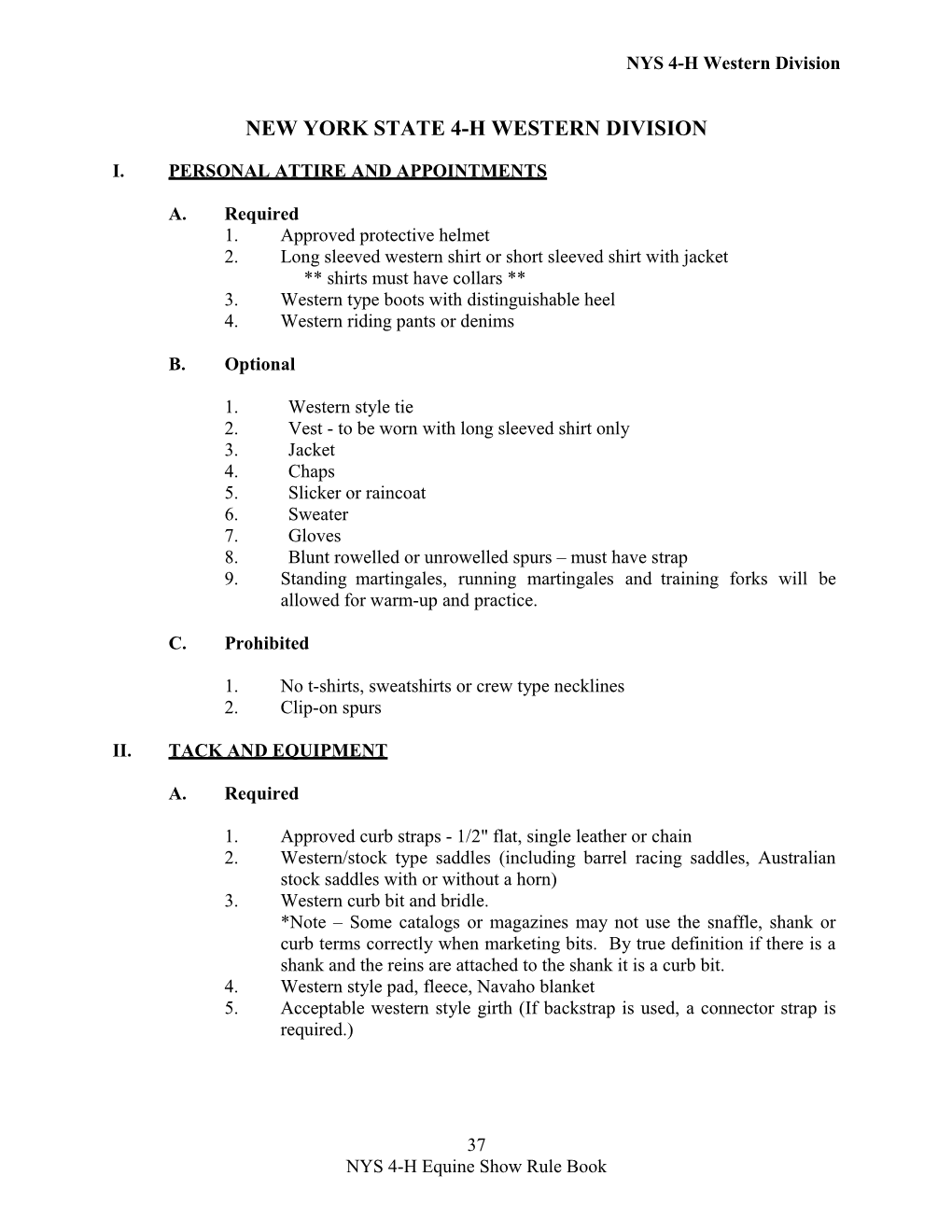 NYS 4H Horse Program Equine Show Rule Book