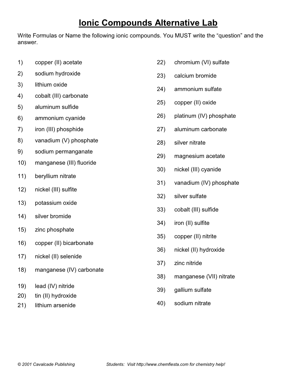 Compound Naming Race - Solutions