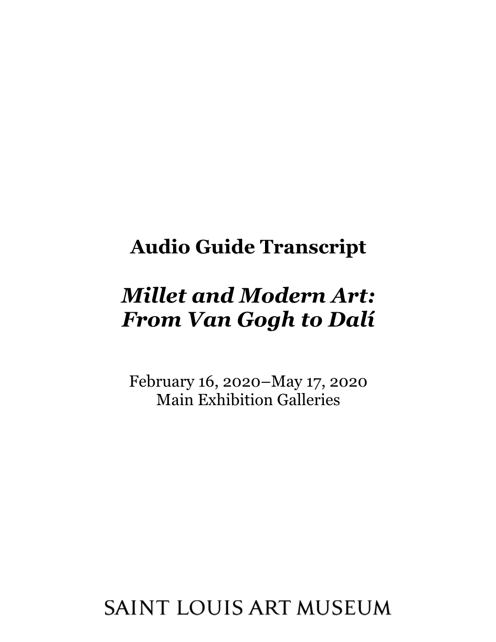 Millet and Modern Art Audio Transcript