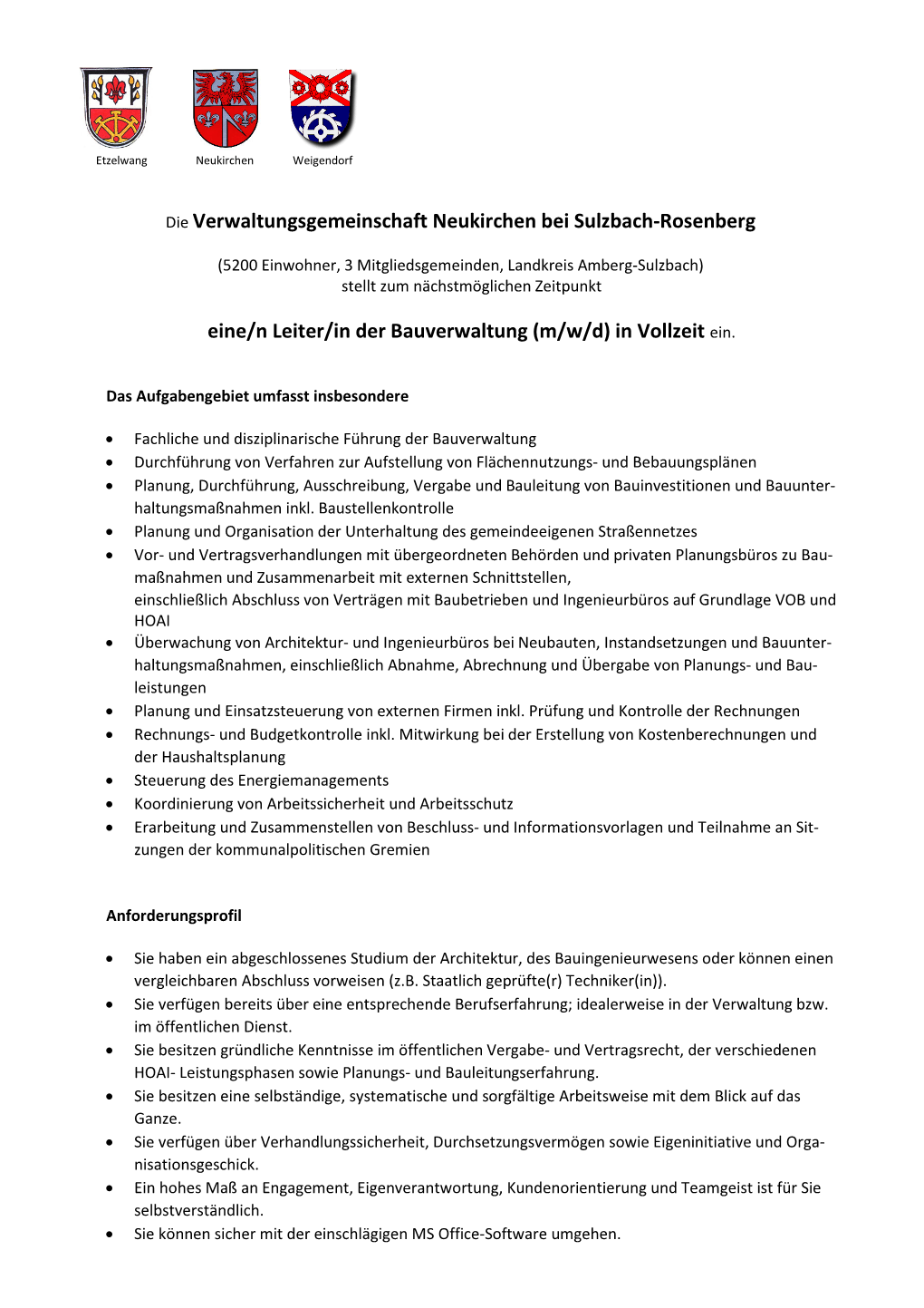 Die Verwaltungsgemeinschaft Neukirchen Bei Sulzbach-Rosenberg