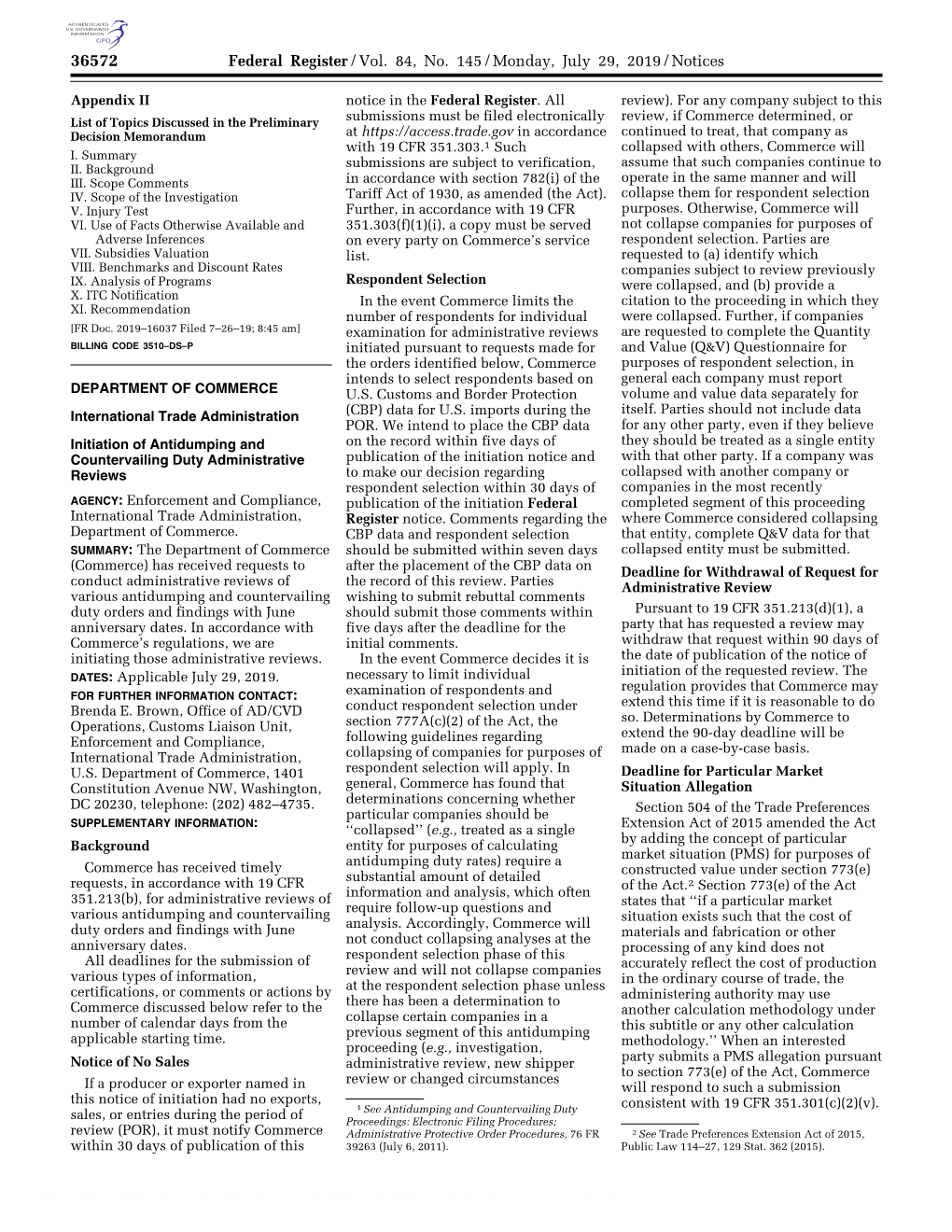 Federal Register/Vol. 84, No. 145/Monday, July 29, 2019/Notices