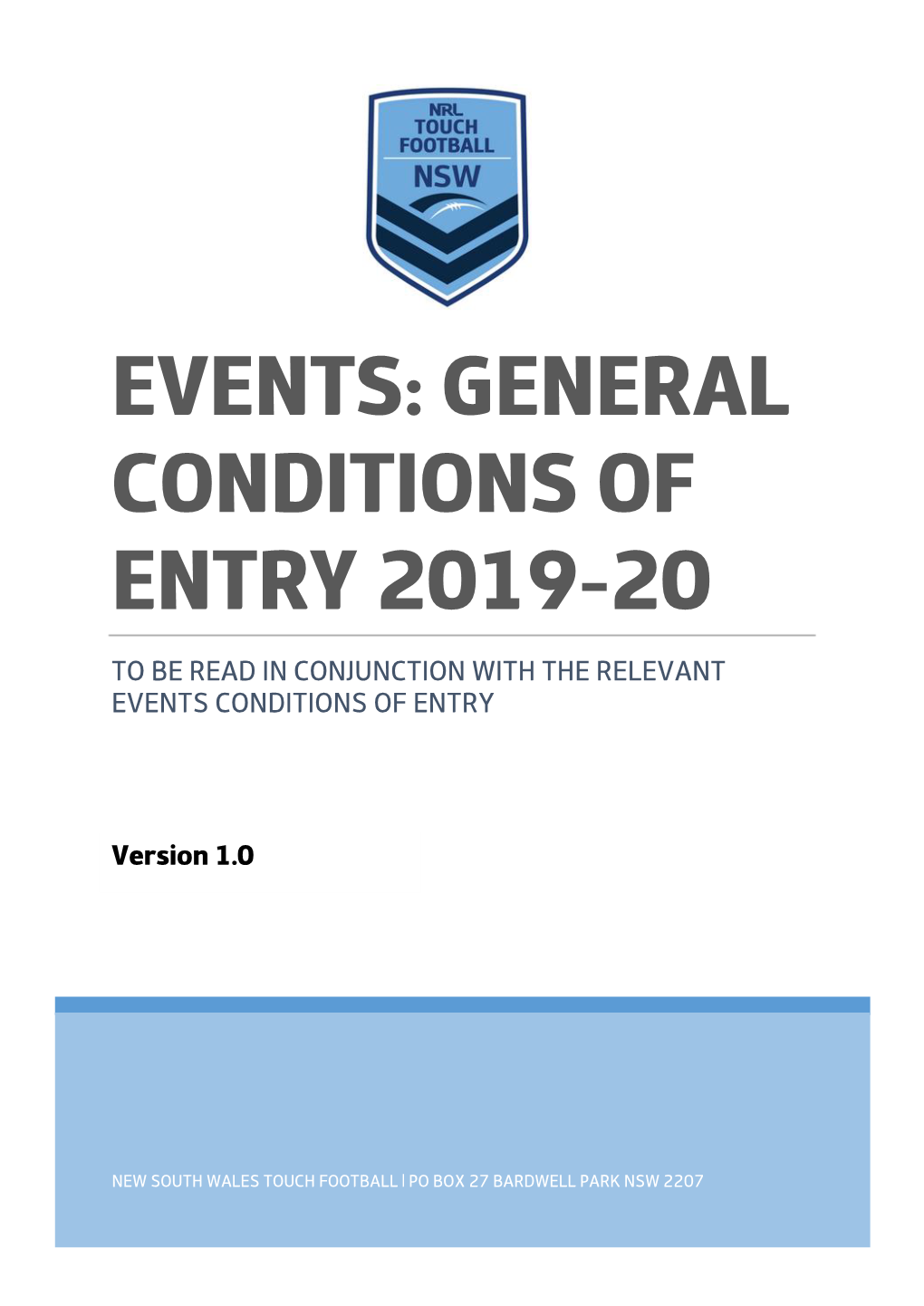 Events: General Conditions of Entry 2019-20