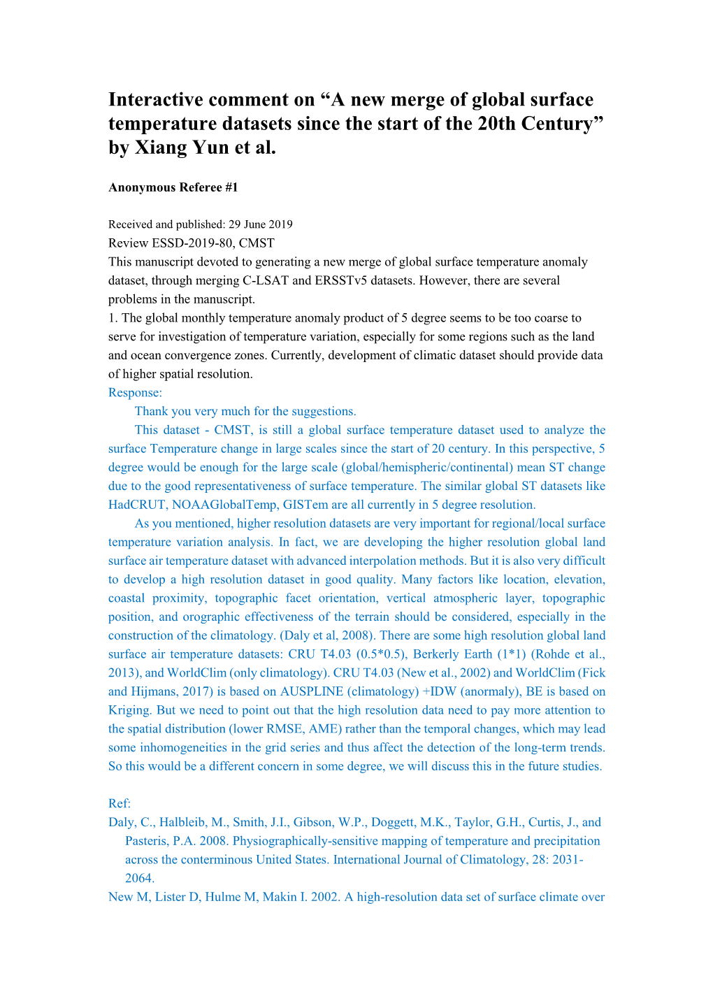 A New Merge of Global Surface Temperature Datasets Since the Start of the 20Th Century” by Xiang Yun Et Al