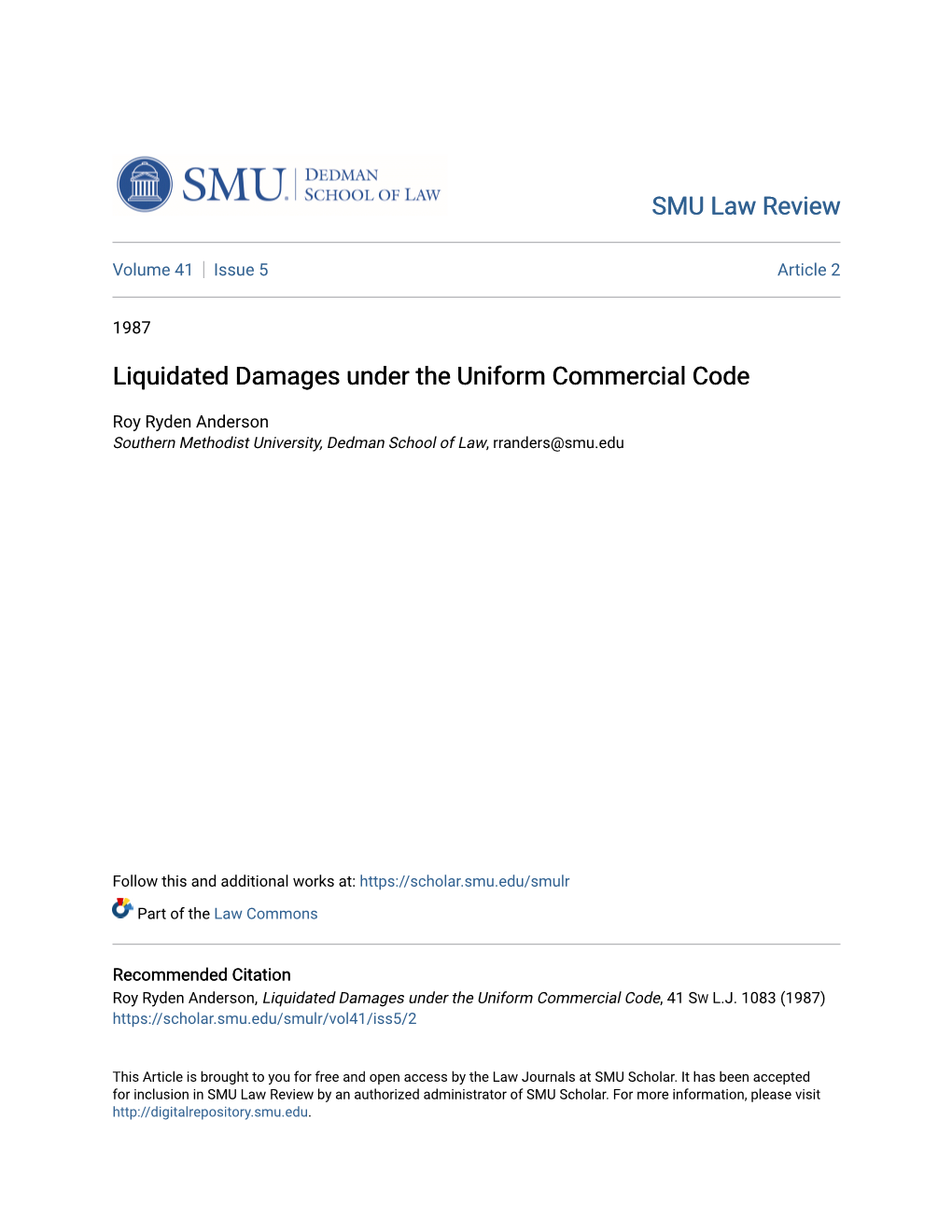 Liquidated Damages Under the Uniform Commercial Code