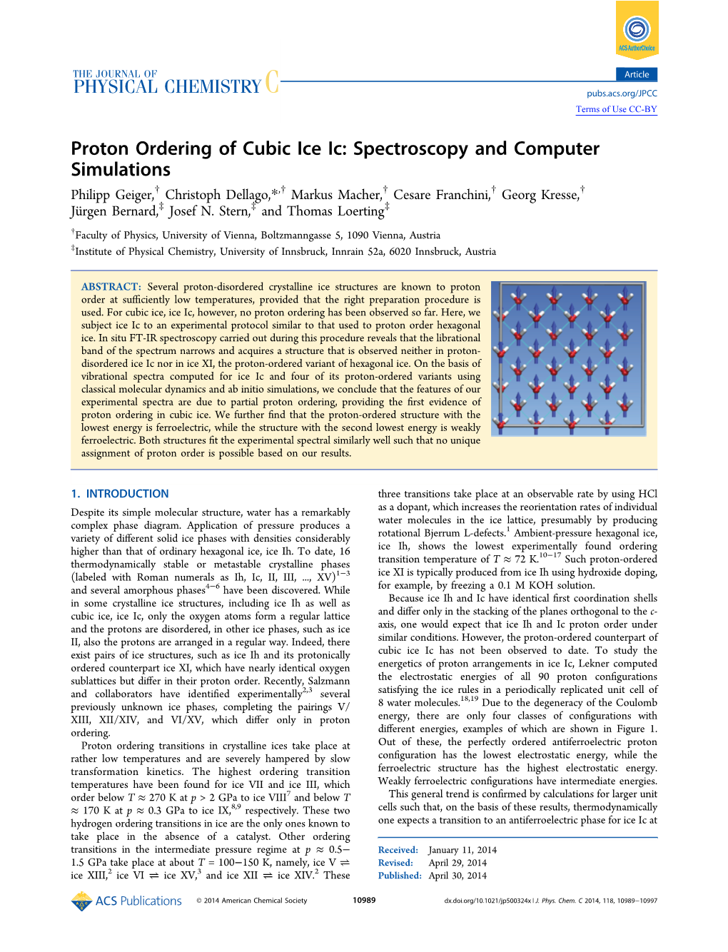 Proton Ordering of Cubic Ice Ic: Spectroscopy and Computer