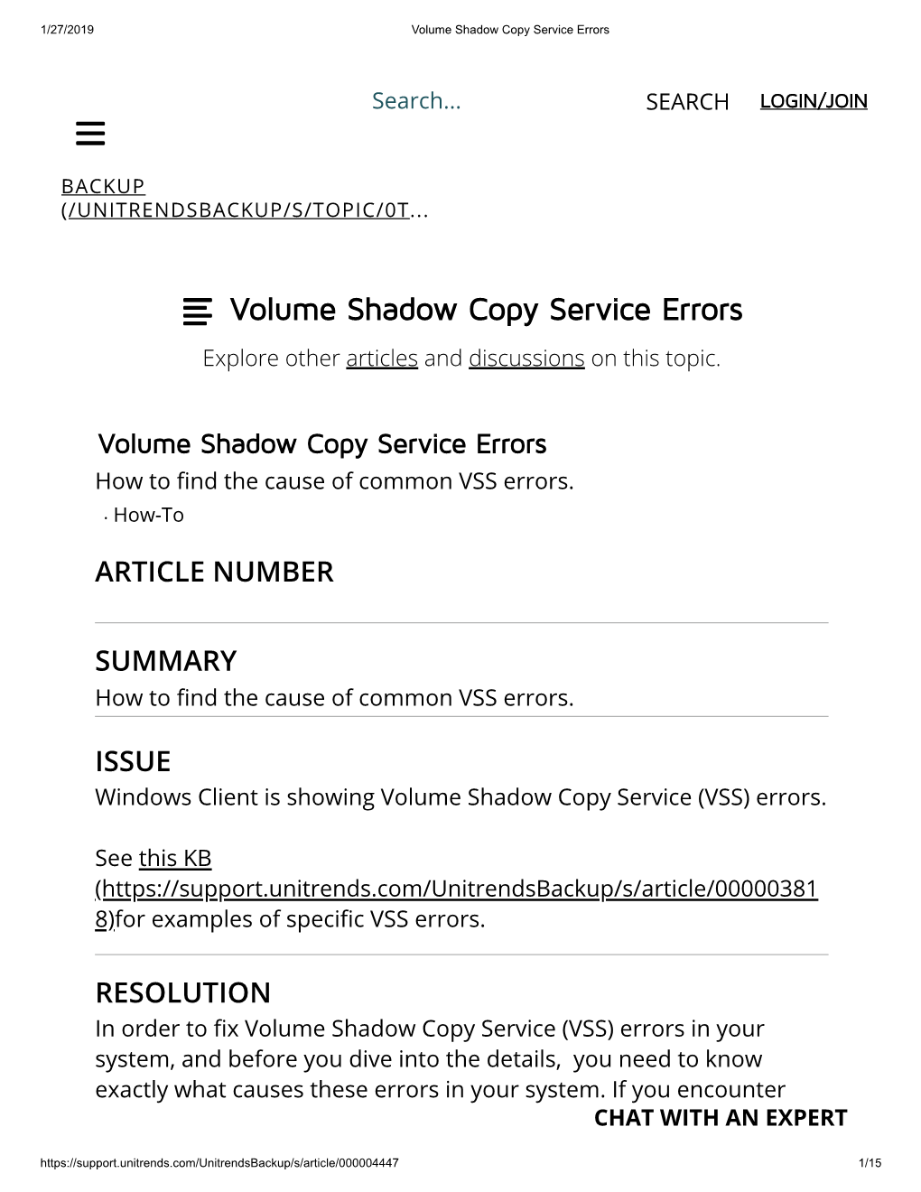 Volume Shadow Copy Service Errors