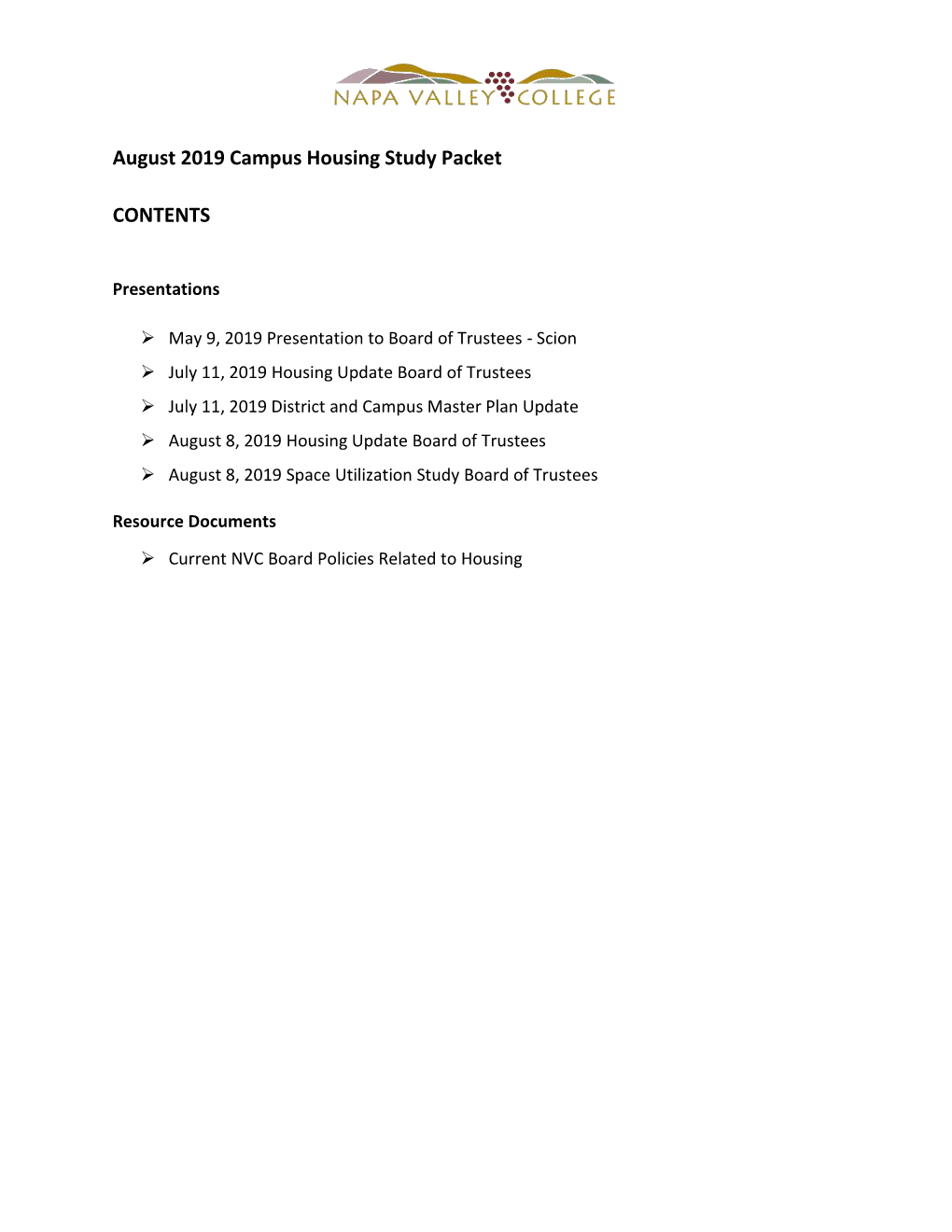 NVC Campus Housing Study Packet Aug 2019