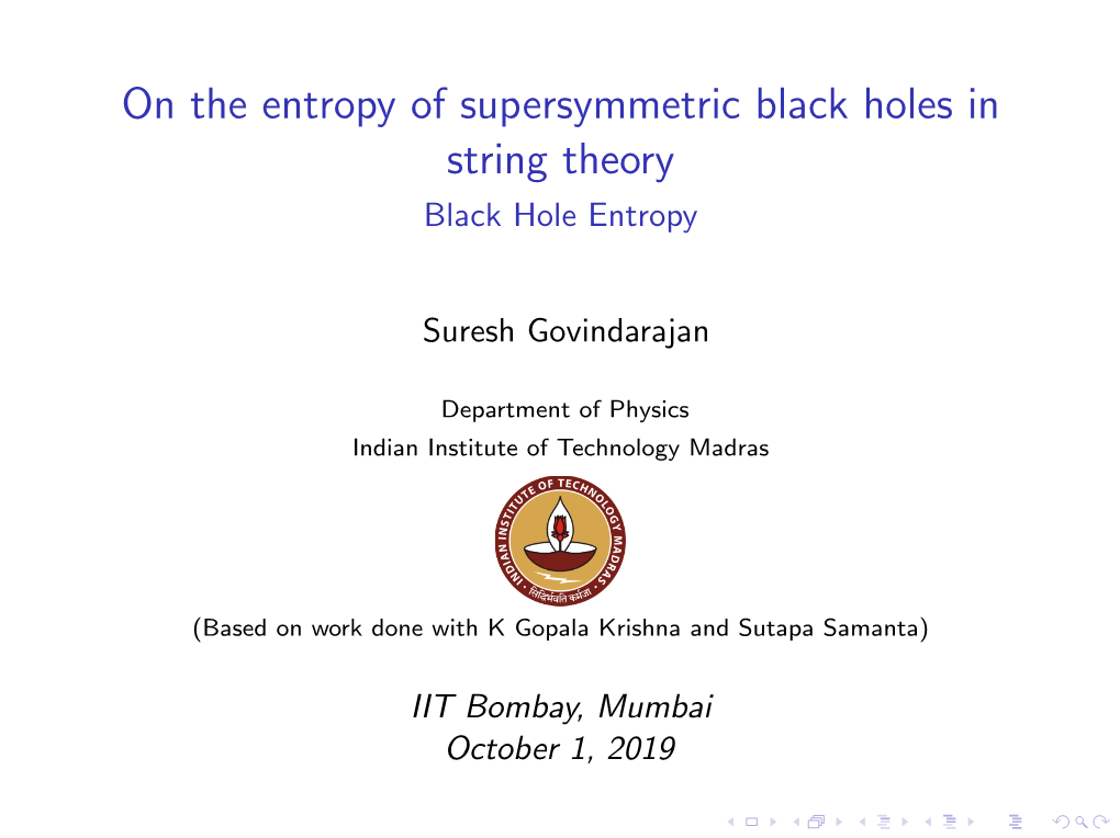 On the Entropy of Supersymmetric Black Holes in String Theory Black Hole Entropy