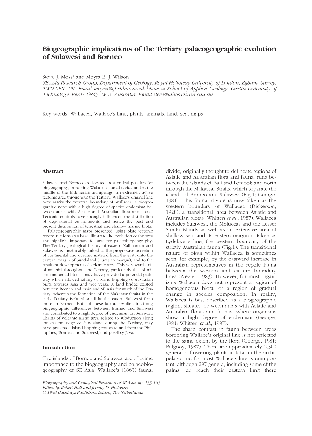 Biogeographic Implications of the Tertiary Palaeogeographic Evolution of Sulawesi and Borneo