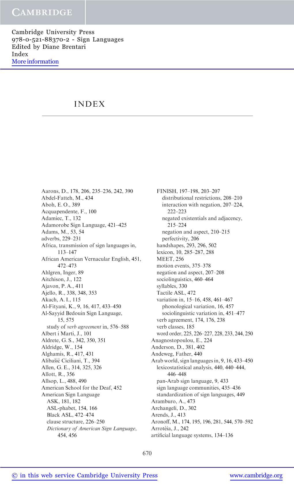 Sign Languages Edited by Diane Brentari Index More Information