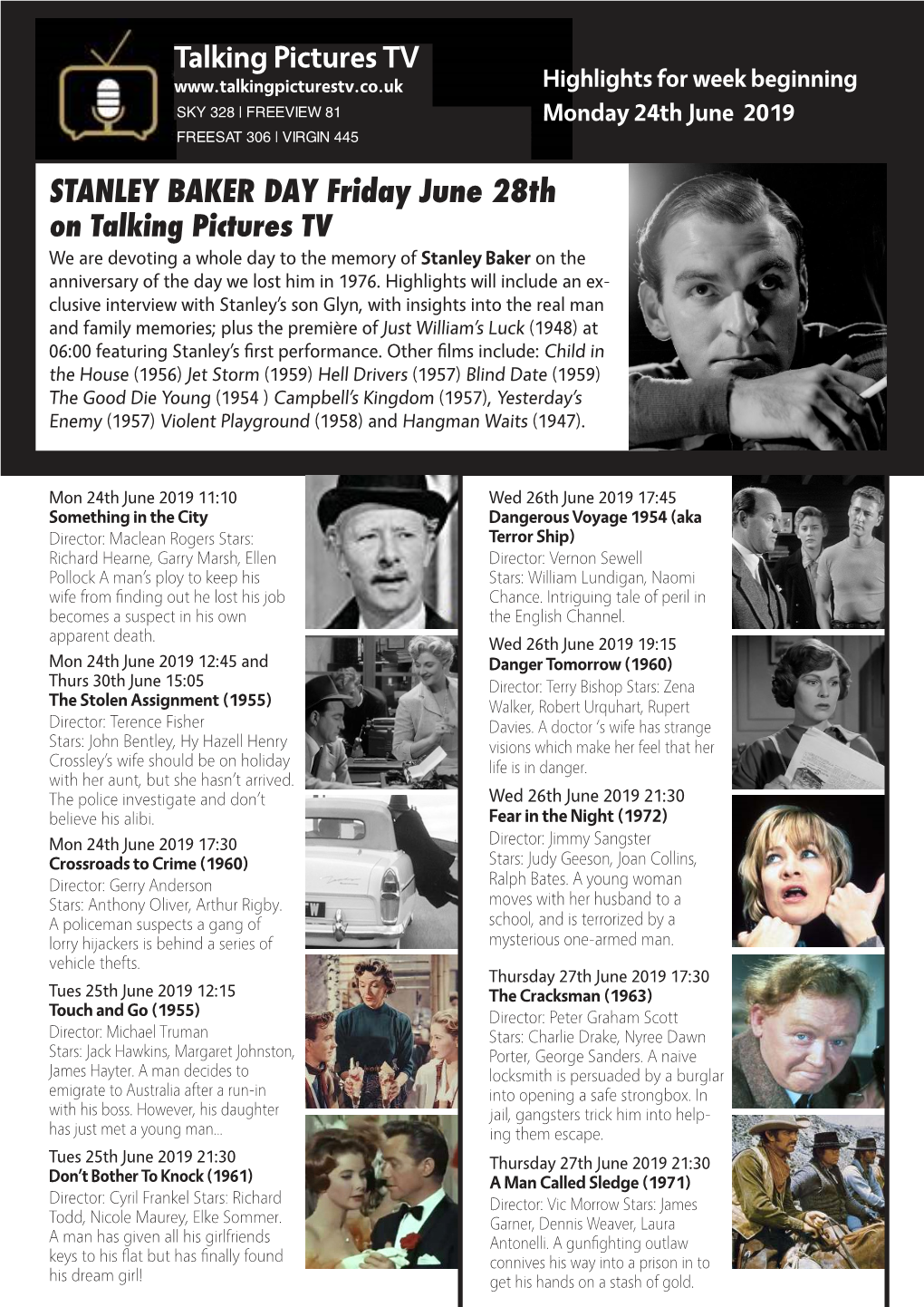 STANLEY BAKER DAY Friday June 28Th Talking Pictures TV