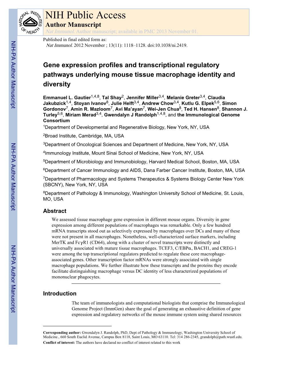 NIH Public Access Author Manuscript Nat Immunol