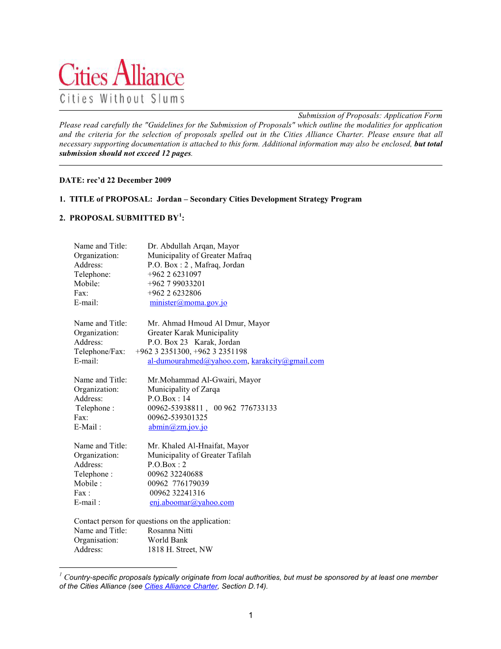 Jordan Secondary Cities CDS Revised Proposal 22 December 2009