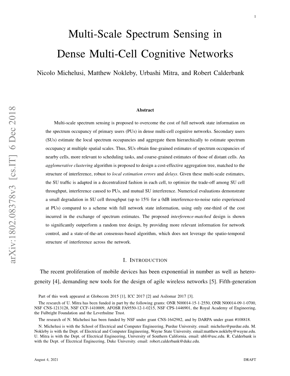 Multi-Scale Spectrum Sensing in Dense Multi-Cell Cognitive Networks
