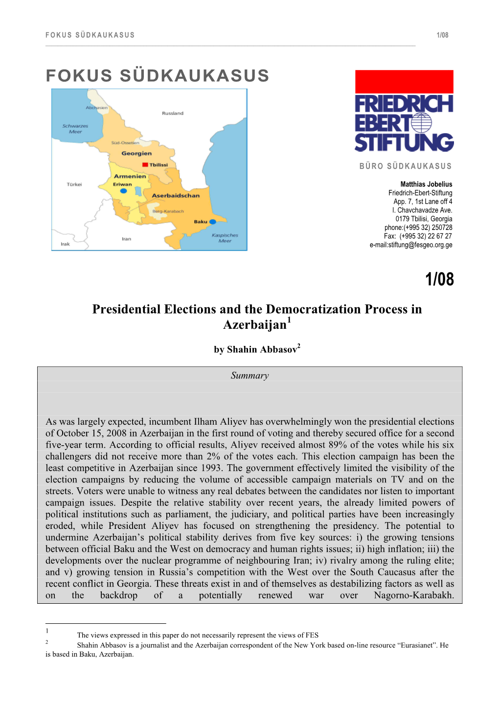 Presidential Elections and the Democratization Process in Azerbaijan