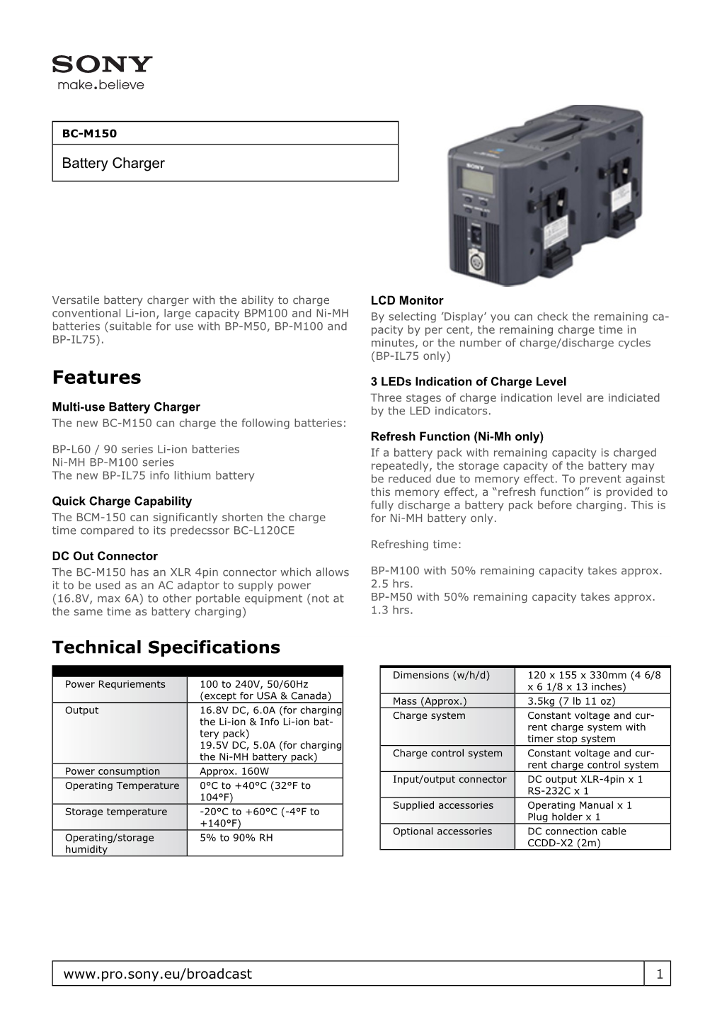 Sony : Product Information : BC-M150 (BCM150)