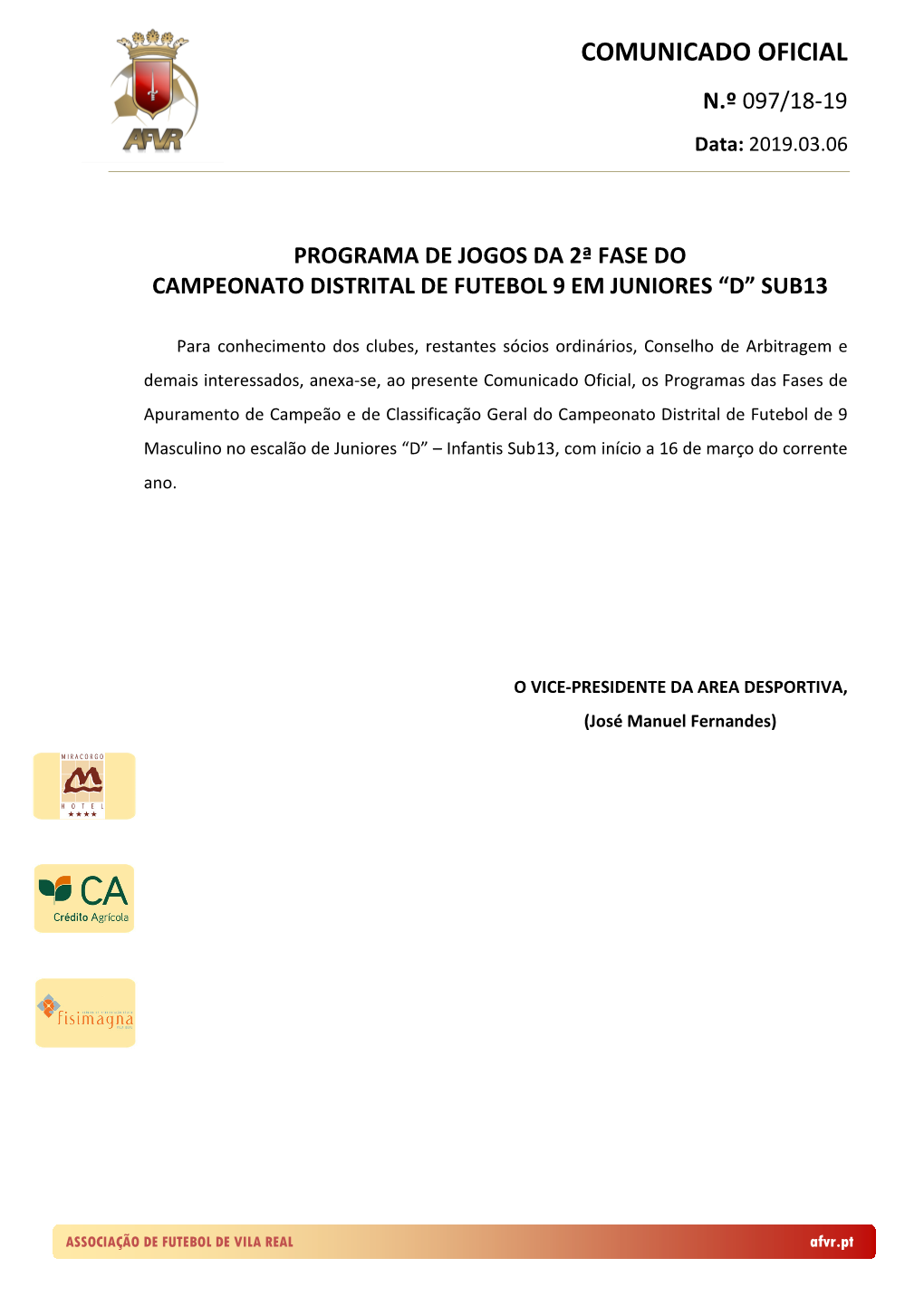 Comunicado Oficial N.º 097/18-19