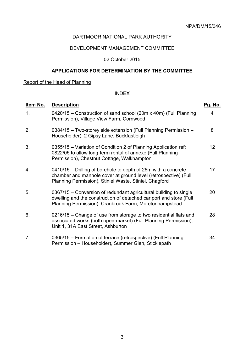 3 Npa/Dm/15/046 Dartmoor National Park Authority