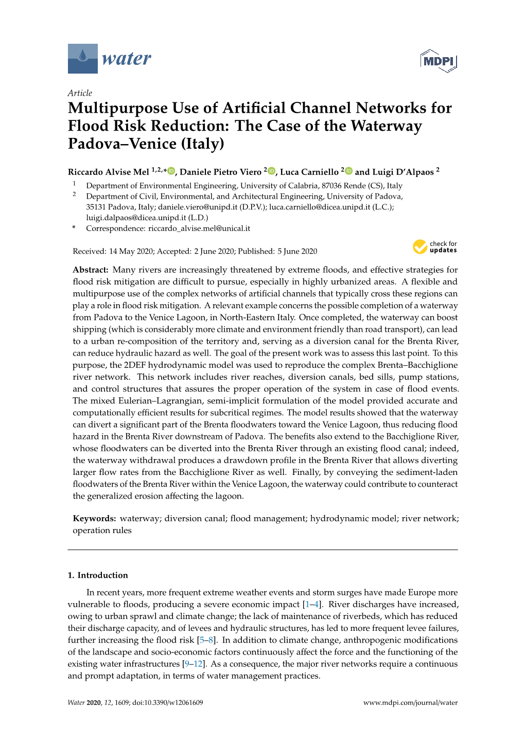 Multipurpose Use of Artificial Channel Networks for Flood Risk